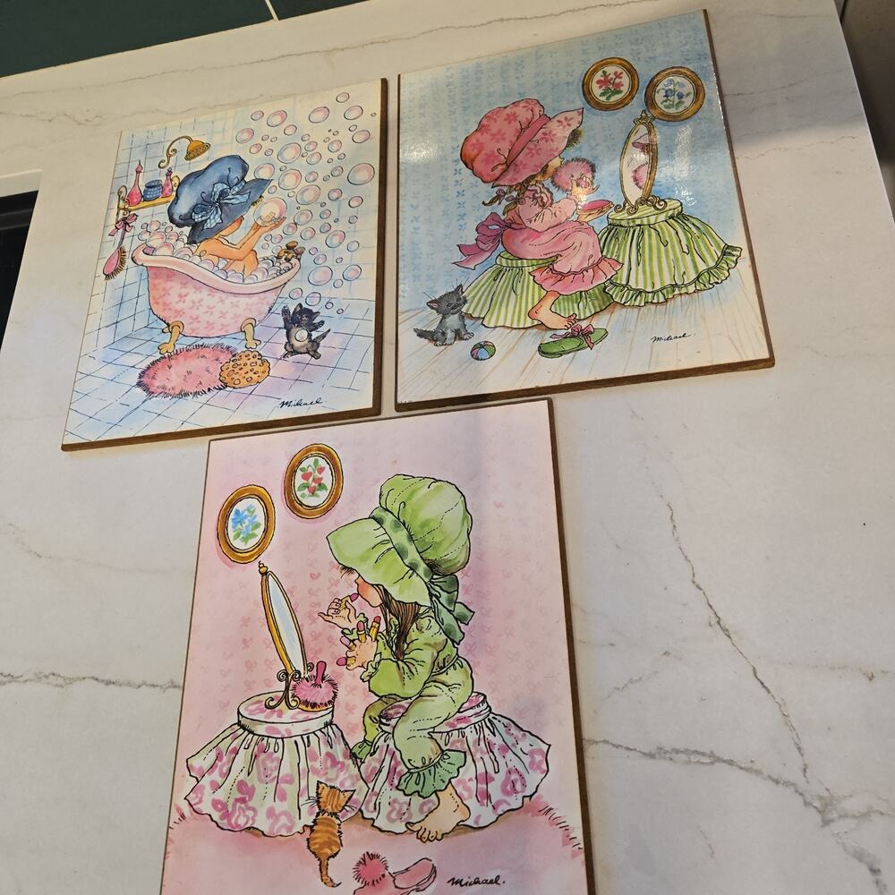 3 Holly Hobbie Wooden Plaques Ea 9.5 X 7.75